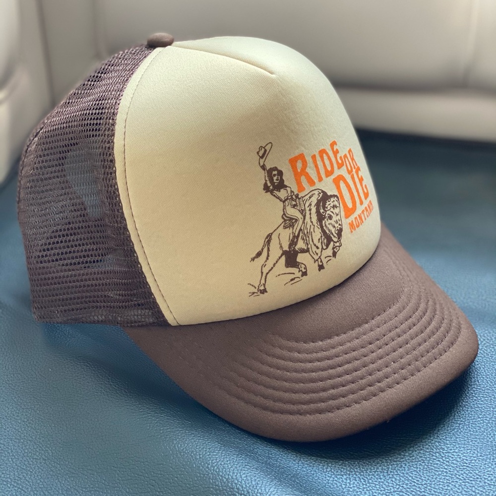 Ride or Die Gal on a Buffalo trucker snapback hat designed by Intrigue Ink